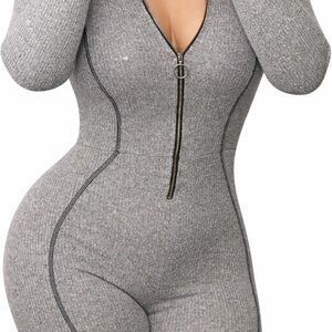 Fashion Nova Gray Zip-Up Jumpsuit